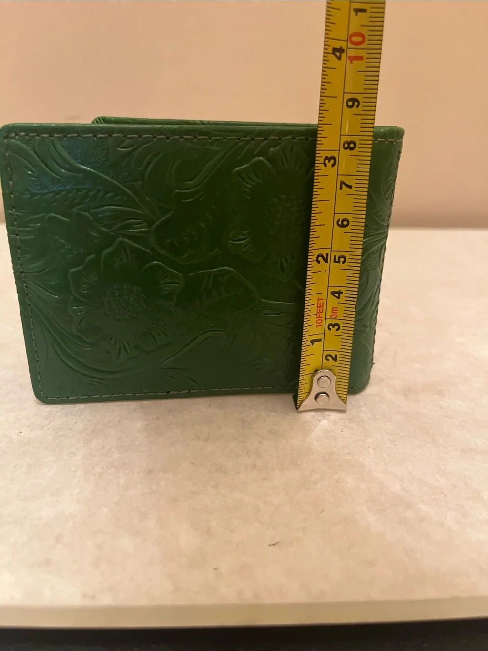 Green Embossed Leather Bifold Wallet